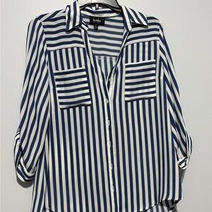 by & by Navy and White Striped Blouse